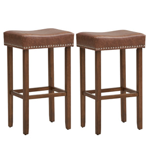 Lot de 2 tabourets de bar rembourrés avec repose-pieds pour comptoir - Marron