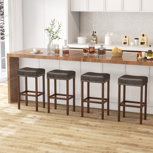 Set of 2 padded bar stools with footrests for counter - Gray