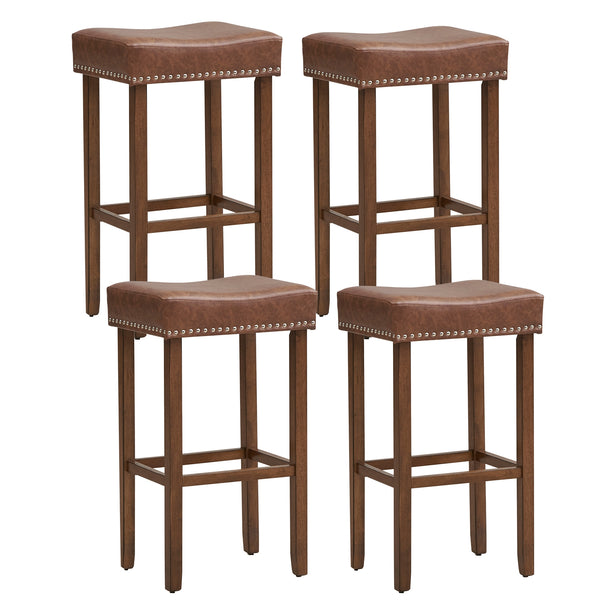 Set of 2 padded bar stools with footrests for counter - Gray