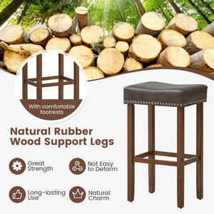 Set of 2 padded bar stools with footrests for counter - Gray