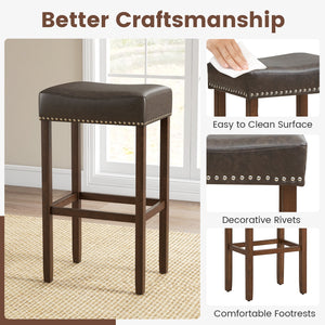 Set of 2 padded bar stools with footrests for counter - Gray