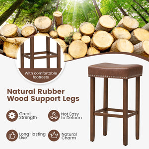 Lot de 2 tabourets de bar rembourrés avec repose-pieds pour comptoir - Marron