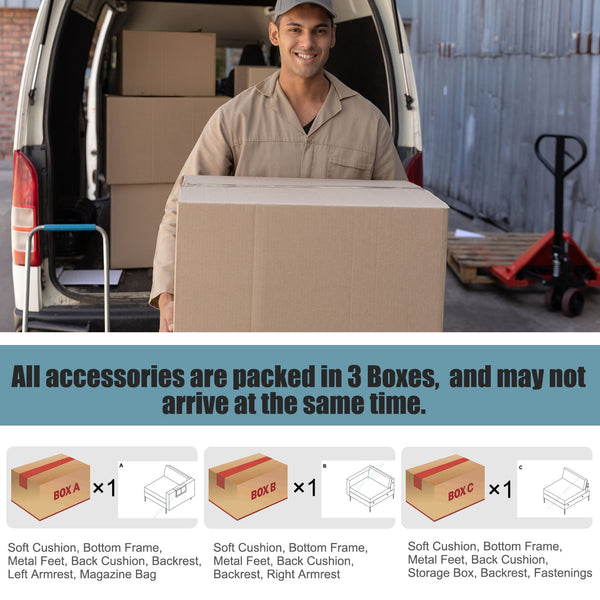 Canapé convertible en cuir avec poches pour magazines 3 places avec 2 ports USB - Bleu