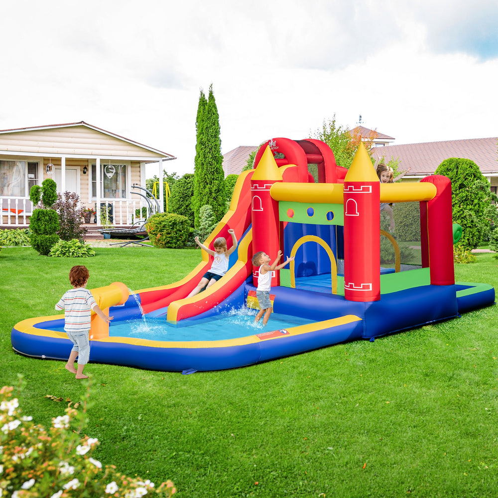 Château gonflable 9 en 1 avec toboggan aquatique et pataugeoire sans souffleur