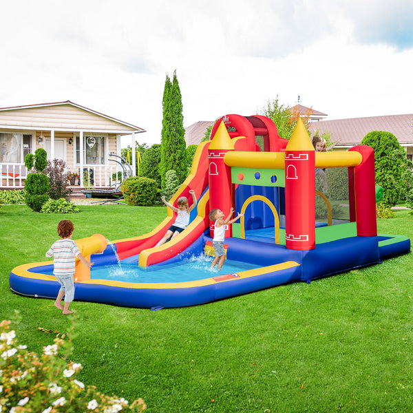 Château gonflable 9 en 1 avec toboggan aquatique et pataugeoire sans souffleur
