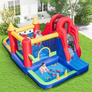 Château gonflable 9 en 1 avec toboggan aquatique et pataugeoire sans souffleur