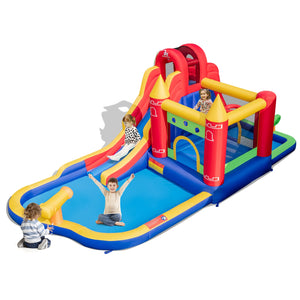 Château gonflable 9 en 1 avec toboggan aquatique et pataugeoire sans souffleur