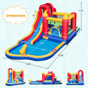 Château gonflable 9 en 1 avec toboggan aquatique et pataugeoire sans souffleur