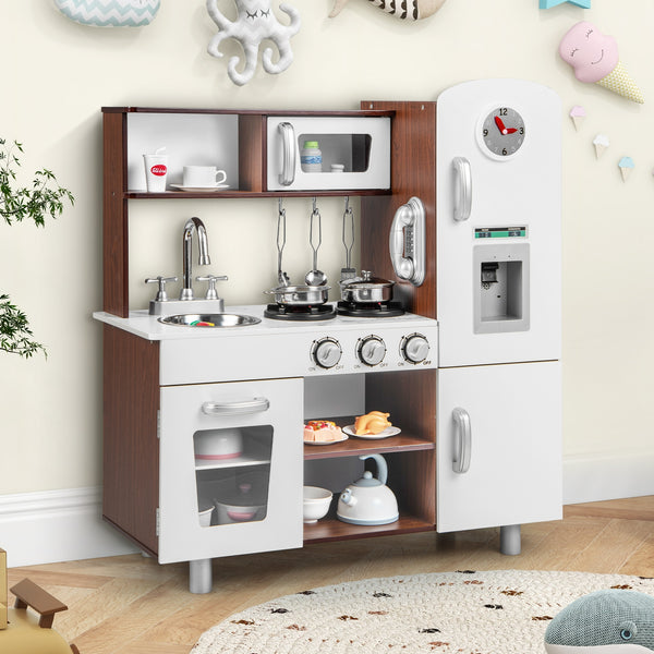 Children's kitchen set with realistic sounds and lights - Brown and white