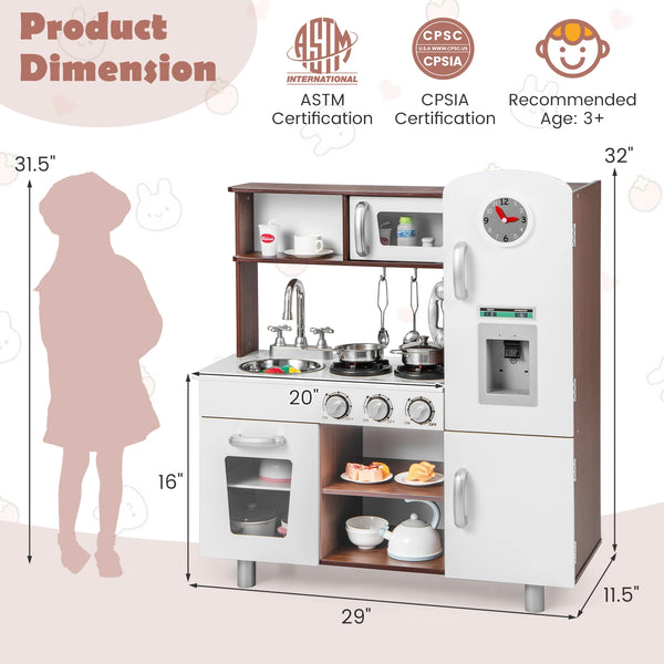 Children's kitchen set with realistic sounds and lights - Brown and white