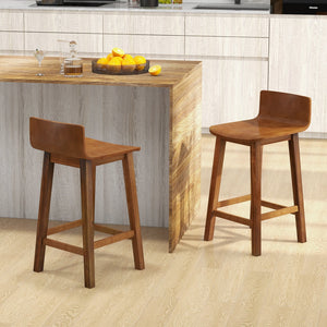 Set of 2 wooden bar stools with backrest and solid wood seat - Brown