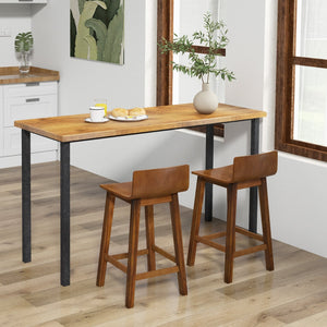 Set of 2 wooden bar stools with backrest and solid wood seat - Brown