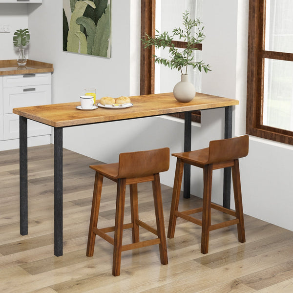 Set of 2 wooden bar stools with backrest and solid wood seat - Brown
