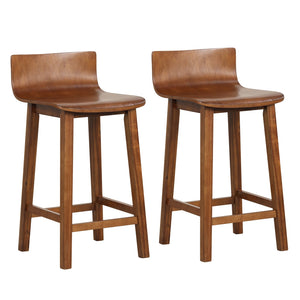 Set of 2 wooden bar stools with backrest and solid wood seat - Brown
