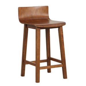 Set of 2 wooden bar stools with backrest and solid wood seat - Brown