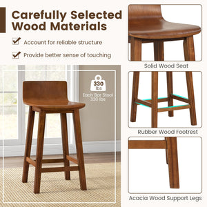 Set of 2 wooden bar stools with backrest and solid wood seat - Brown