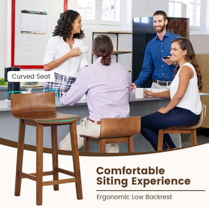 Set of 2 wooden bar stools with backrest and solid wood seat - Brown