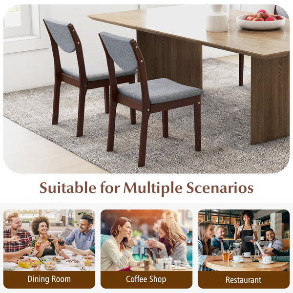 Set of 2 wooden kitchen chairs with padded faux leather seats - Grey