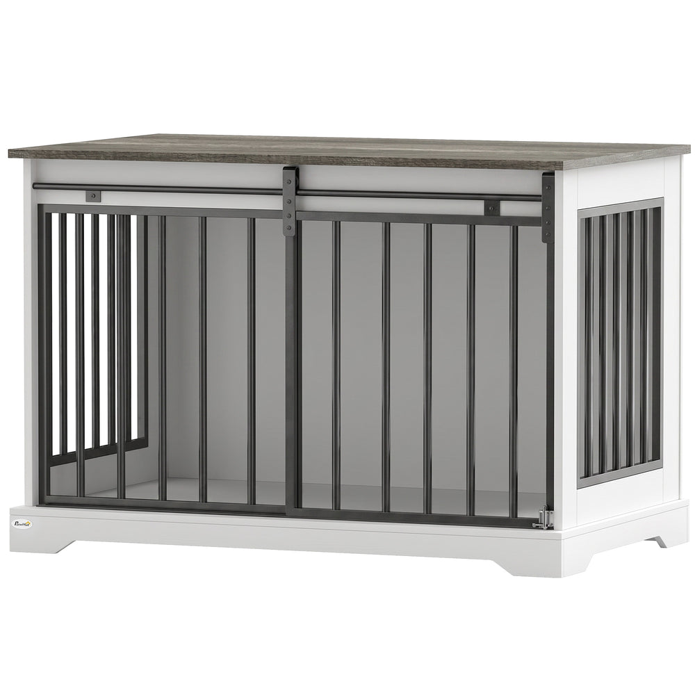Meuble-cage pour chien à porte coulissante, 100 cm, blanc