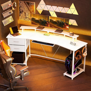 79 inch Gaming Desk with RGB Lights, Computer Table with Power Outlets & USB Ports, Keyboard Tray and 2 Drawers, White