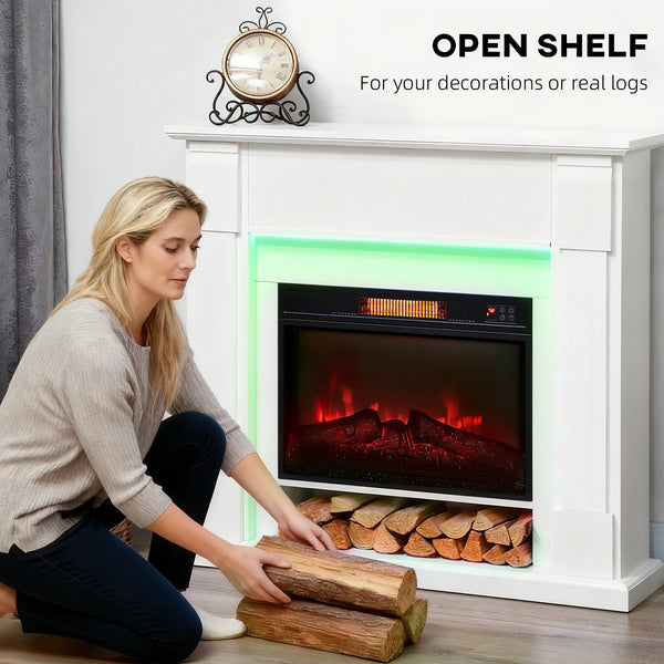 Cheminée électrique 1400W de 41 pouces avec manteau, effet flamme 3D réglable, blanc