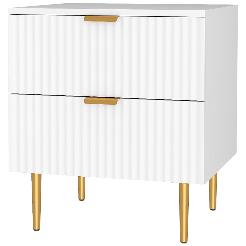 Table de chevet moderne avec 2 tiroirs, pieds en métal pour salon, chambre, blanc