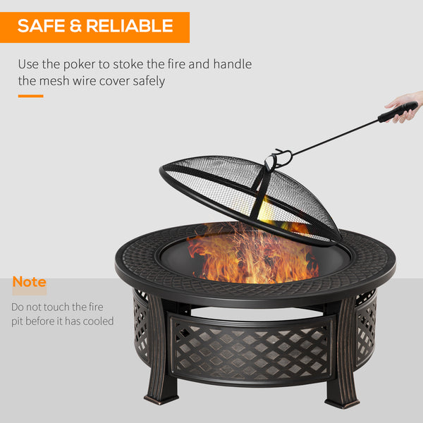 Braséro d'extérieur avec grille, couvercle en maille, tisonnier, pour camping, feu de camp, pique-nique, bronze