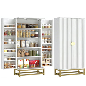 47" Kitchen Pantry Cabinet, Freestanding Kitchen Storage Cabinet with 12 Door Shelves and Adjustable Shelves, White