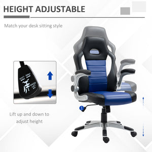 Gaming office chair in PU leather, black and blue
