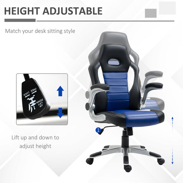 Gaming office chair in PU leather, black and blue