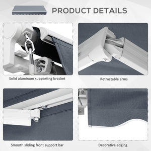 10' x 8' Manual Retractable Awning, Sunhade Shelter Canopy UV Protection for Window Door Patio Deck Yard, Dark Grey