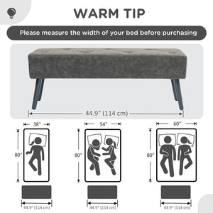 Banc de chambre avec capitonnage à boutons rembourré en similicuir, gris