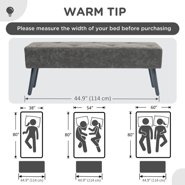 Banc de chambre avec capitonnage à boutons rembourré en similicuir, gris