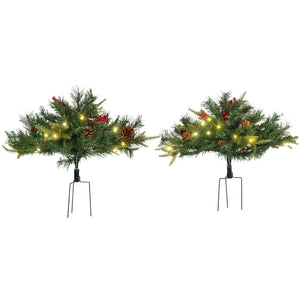 Petit sapin de Noël artificiel illuminé de 1,5 pi avec cocottes et baies rouges – Intérieur et extérieur