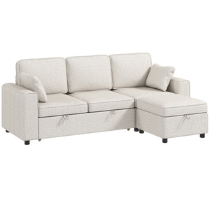 Canapé-lit d'angle modulable avec pouf de rangement réversible avec coussin à ressorts, beige