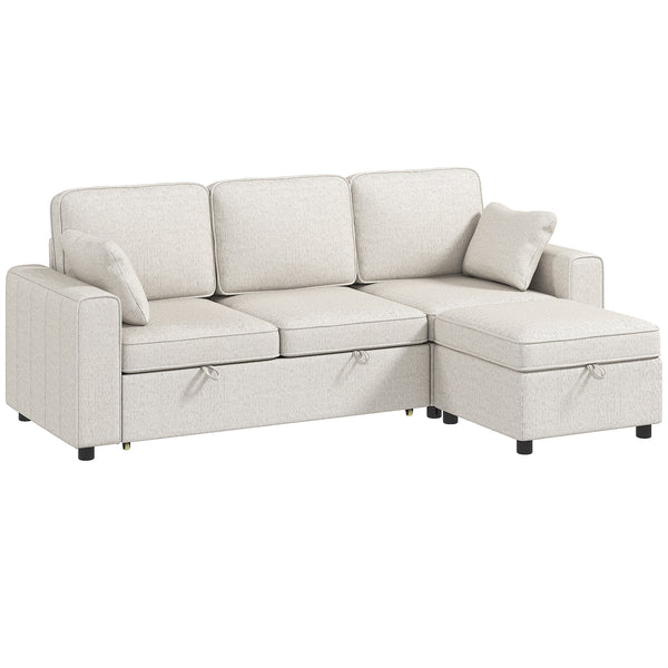 Canapé-lit d'angle modulable avec pouf de rangement réversible avec coussin à ressorts, beige