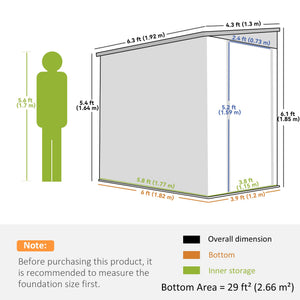 Lean-to metal garden shed with lockable door and ventilation, white