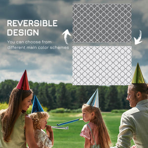 Tapis d'extérieur imperméable, 1,8 m x 2,7 m, réversible, pour camping-car, jardin, terrasse, pique-nique, plage, camping, filet gris et blanc