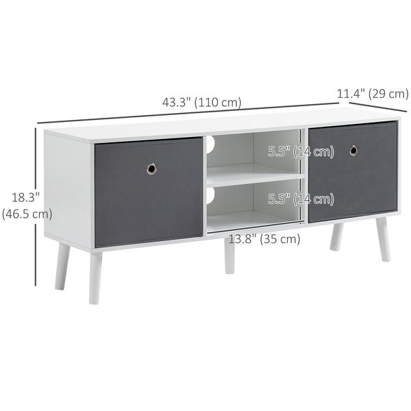 Meuble TV moderne avec tiroirs et étagères pliables, blanc
