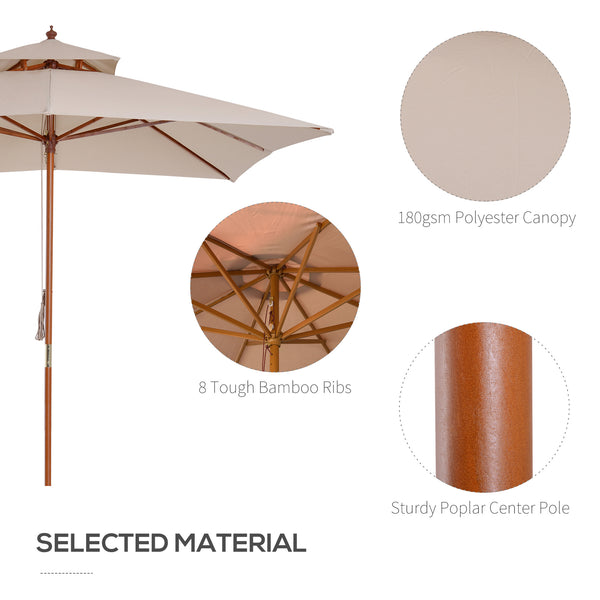 Parasol carré en bois de 9,8 pieds, beige