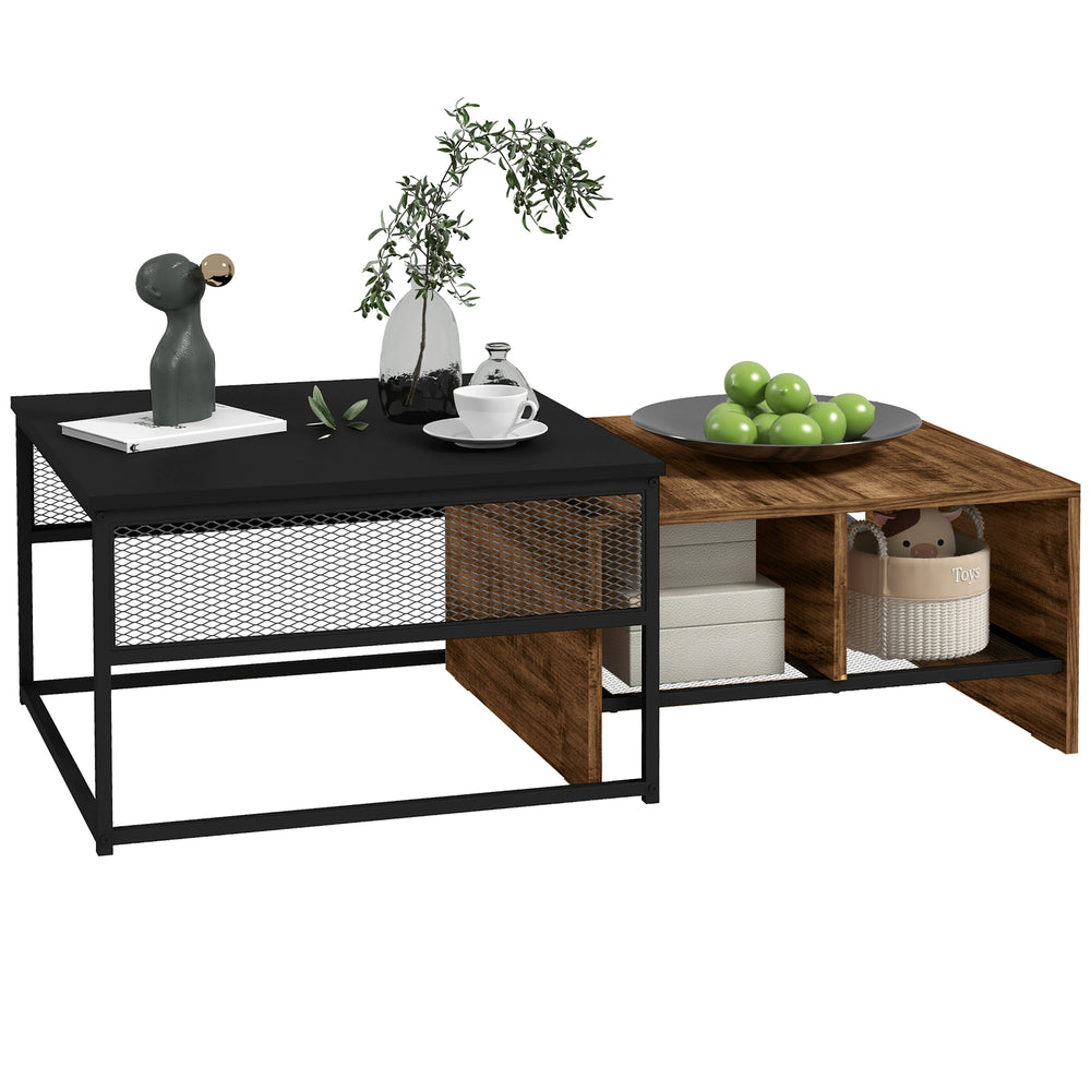 Ensemble de 2 tables basses carrées, marron