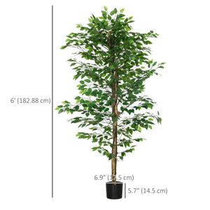 Set of 2 artificial ficus trees, 1.80 m tall, indoor plants with pot, for indoor decoration