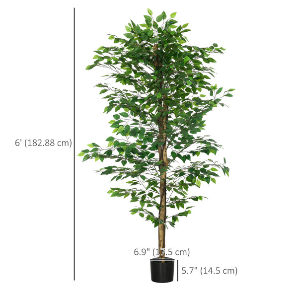 Set of 2 artificial ficus trees, 1.80 m tall, indoor plants with pot, for indoor decoration