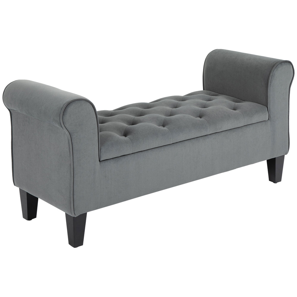 Banc ottoman de rangement capitonné à bouton, gris