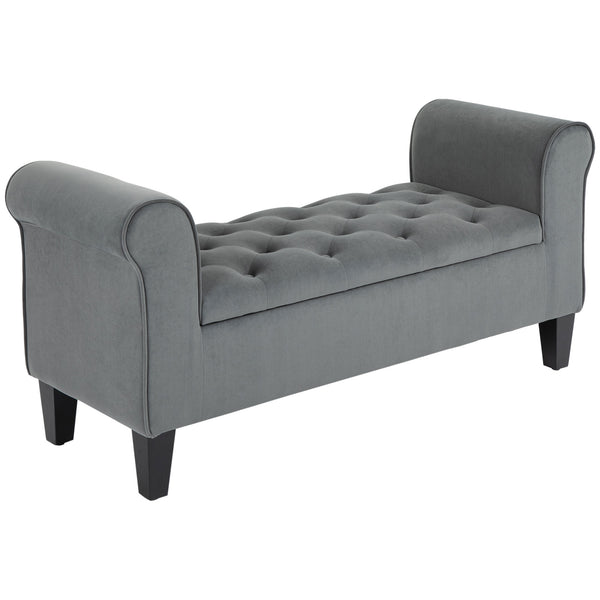 Banc ottoman de rangement capitonné à bouton, gris