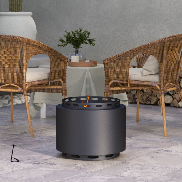 Braséro portable sans fumée, avec tisonnier, pour jardin, camping, feu de joie, métal, noir