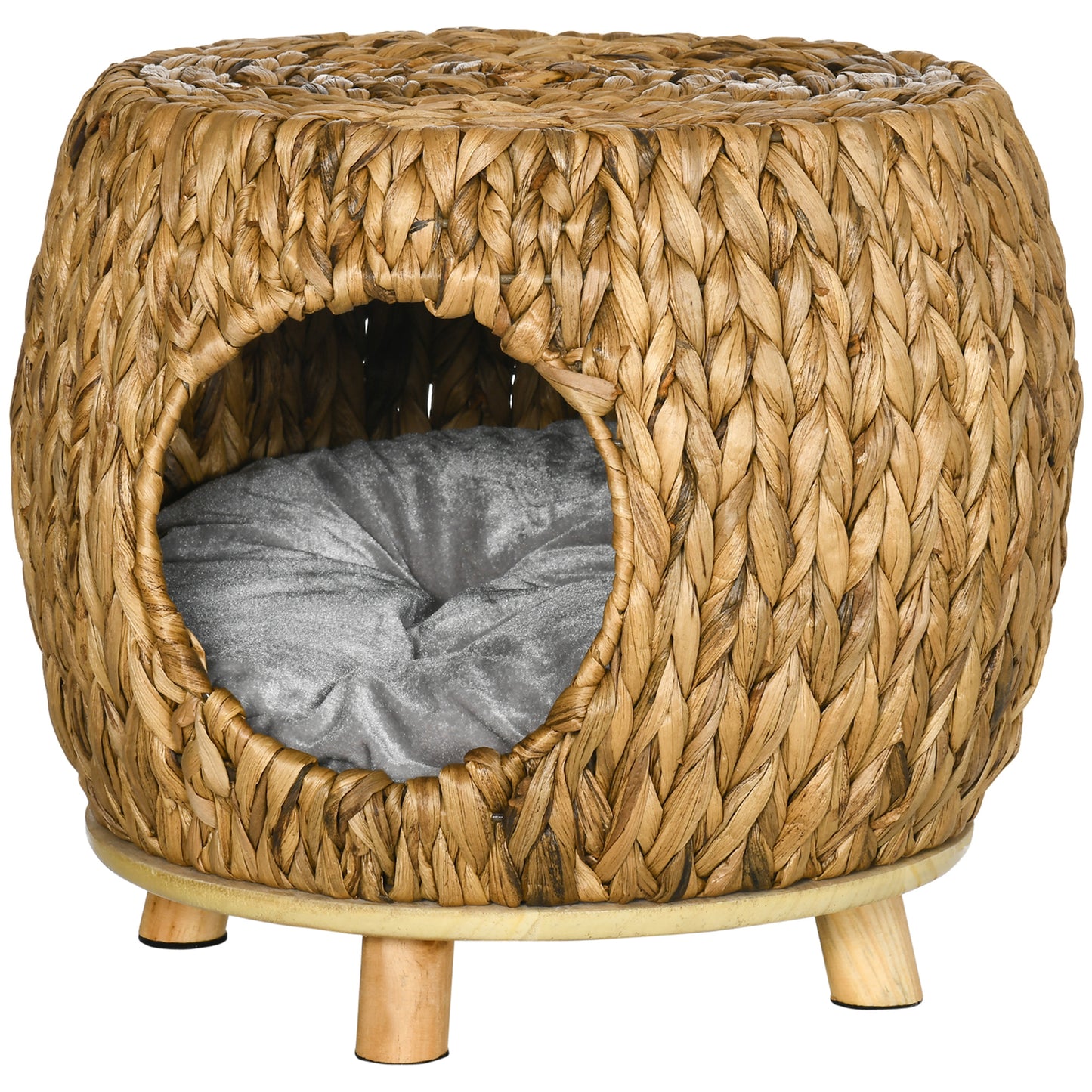PawHut Wicker Cat Bed with Washable Cushion, Raised Rattan Cat Bed for Indoor Cats, Light Brown