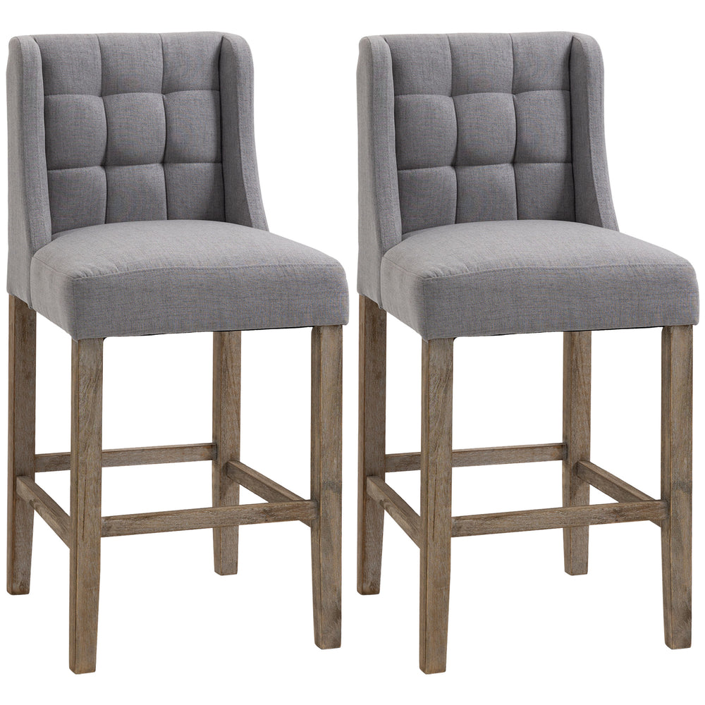 Modern upholstered and padded bar stools, grey
