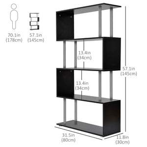 Bibliothèque géométrique en bois à 5 niveaux, noir