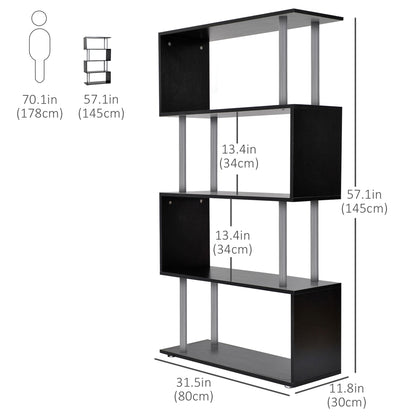 5-Tier Geometric Wooden Bookcase, Black